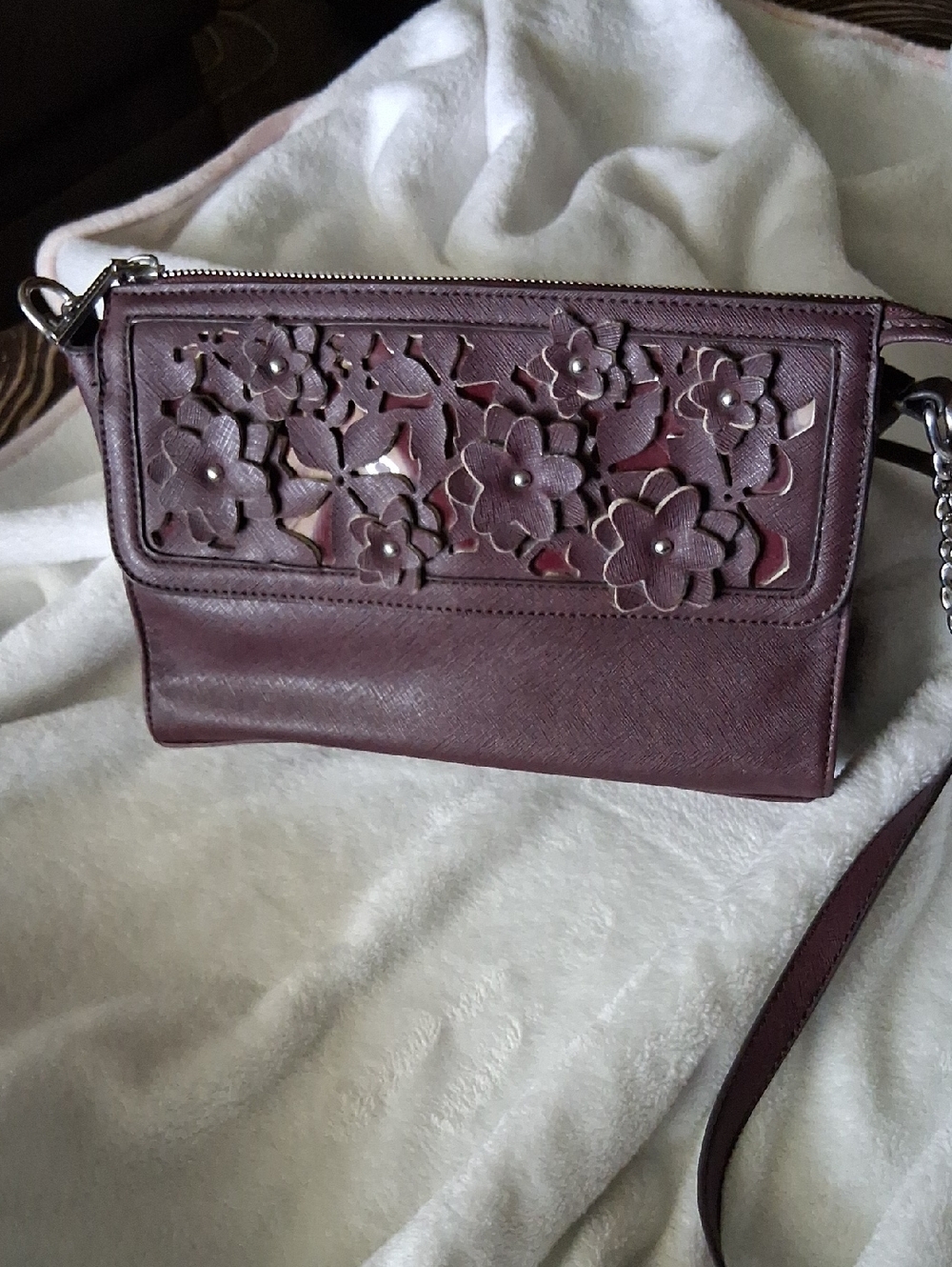 Liz Claiborne Plum Floral Cutout Crossbody Bag